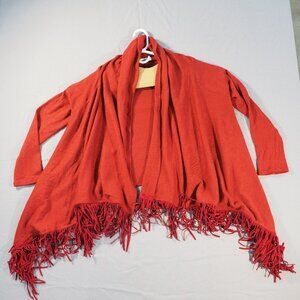 Rosette Sweater Cardigan Womens Medium Red Fringe Rustic Hippie Boho Witchy